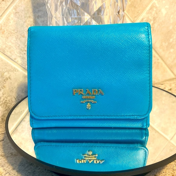 Prada Saffiano Leather Tri-fold Turchese Wallet - Picture 3 of 13